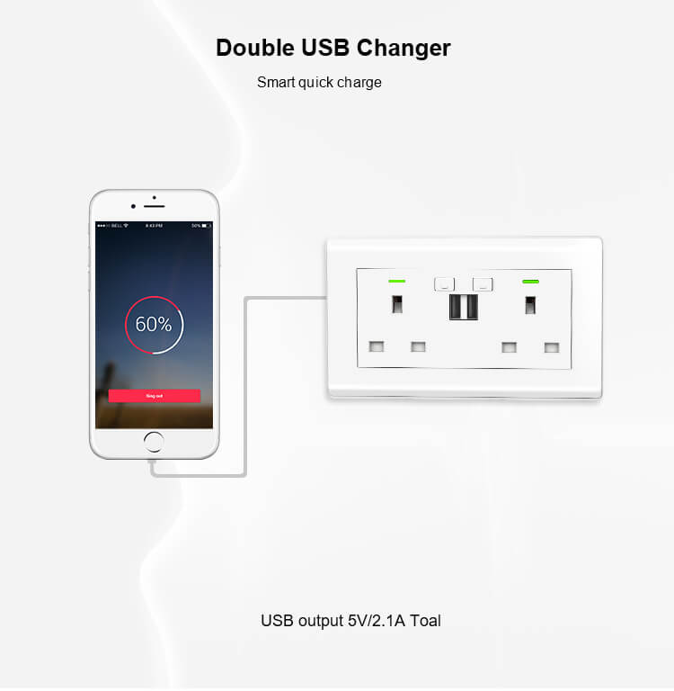 double socket with usb charger